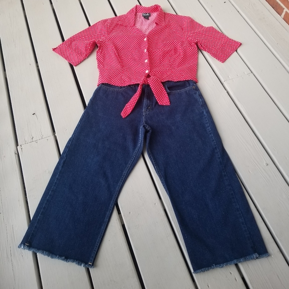 LEVI 577 frayed hem sz 10 cropped flared jeans - Picture 3 of 10